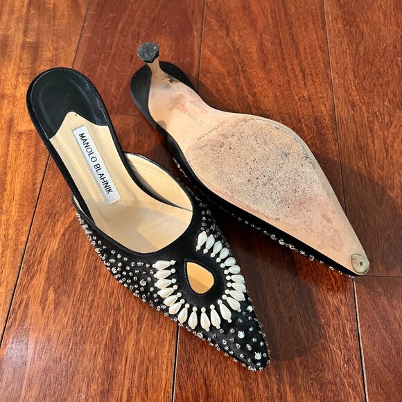 MONOLO BLAHNIK Torna Black Slide with Stones Size 39/8 to 8.5 US size - Picture 2 of 4